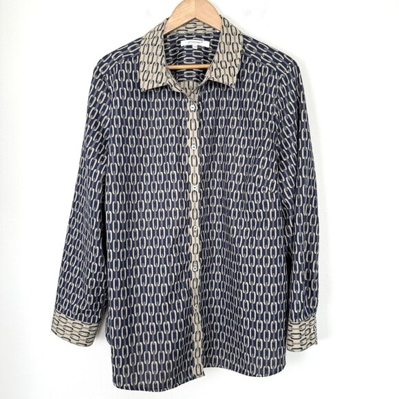 Foxcroft‎ Taylor Stripe Chain Long Sleeve Button Up Womens Size 24W Bit & Bridle - Picture 1 of 8